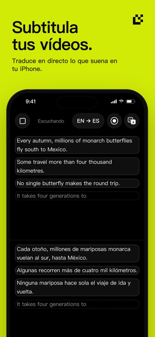 Subtitula tus vídeos. — Traduce en directo lo que suena en tu iPhone.